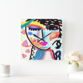 Horloge Carrée Portrait Abstrait funky d'une femme (Maison)