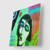 Horloge Carrée Portrait Abstrait funky d'une femme (Angle)