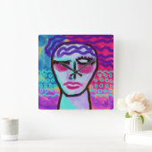 Horloge Carrée Portrait Abstrait original d'une femme (Maison)