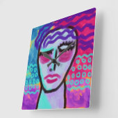 Horloge Carrée Portrait Abstrait original d'une femme (Angle)