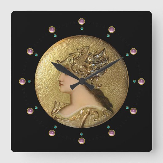 HORLOGE CARRÉE PORTRAIT D'ATHENA AVEC CAFÉ EN OR ET GRIFFINES (Recto)