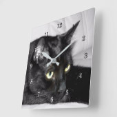 Horloge Carrée Portrait de chat noir mignon (Angle)