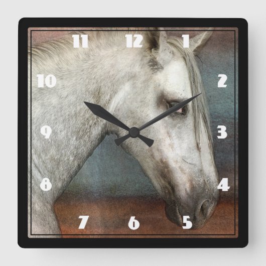 Horloge Carrée Portrait de Cheval Andalou Gris Dappé (Recto)