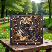 Horloge Carrée Portrait de singe tigre en gros plan