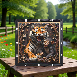 Horloge Carrée Portrait de singe tigre en gros plan