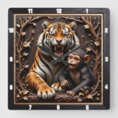 Horloge Carrée Portrait de singe tigre en gros plan (Recto)