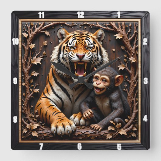 Horloge Carrée Portrait de singe tigre en gros plan (Recto)