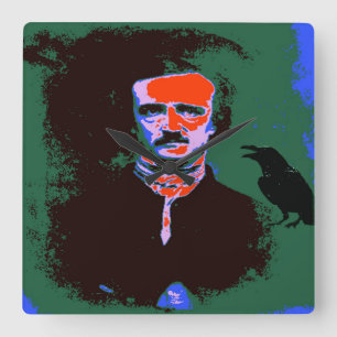 Horloge Carrée Portrait d'Edgar Allan Poe Pop Art