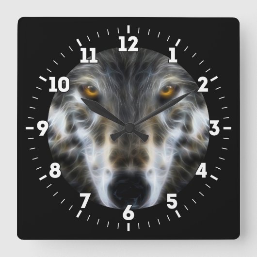 Horloge Carrée Portrait graphique inspiré de loup sur a (Recto)