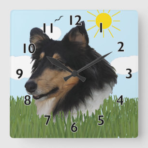 Horloge Carrée Portriat de Rough Collie