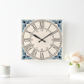 Horloge Carrée Portuguese blue tile square wall clock (Maison)