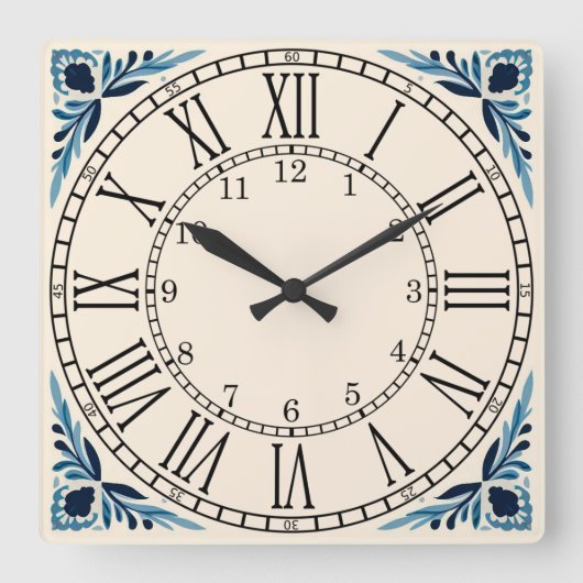 Horloge Carrée Portuguese blue tile square wall clock (Recto)