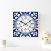 Horloge Carrée Portuguese blue tile square wall clock (Maison)