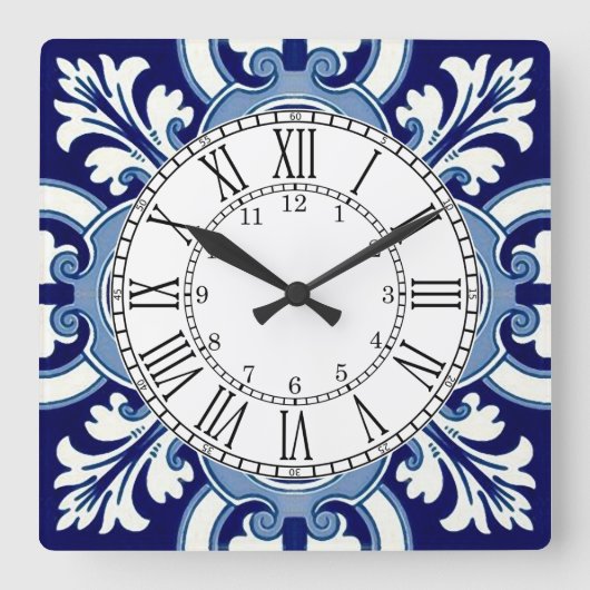 Horloge Carrée Portuguese blue tile square wall clock (Recto)