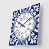 Horloge Carrée Portuguese blue tile square wall clock (Angle)