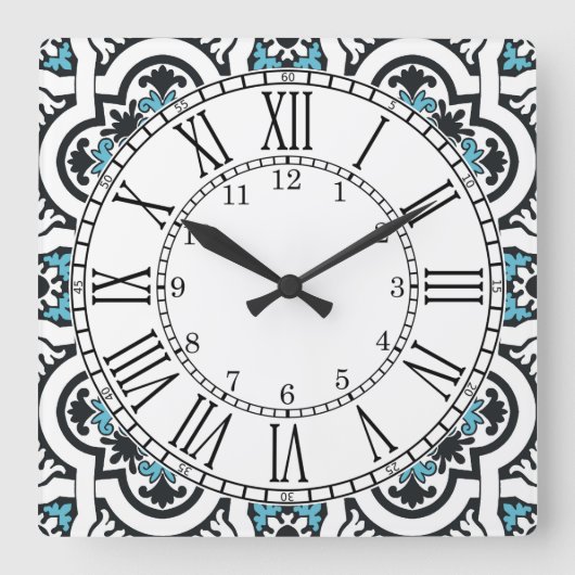 Horloge Carrée Portuguese blue tile square wall clock (Recto)