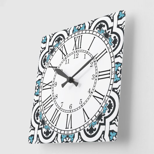 Horloge Carrée Portuguese blue tile square wall clock (Angle)