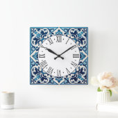Horloge Carrée Portuguese blue tile square wall clock (Maison)