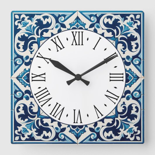 Horloge Carrée Portuguese blue tile square wall clock (Recto)