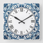 Horloge Carrée Portuguese blue tile square wall clock (Recto)