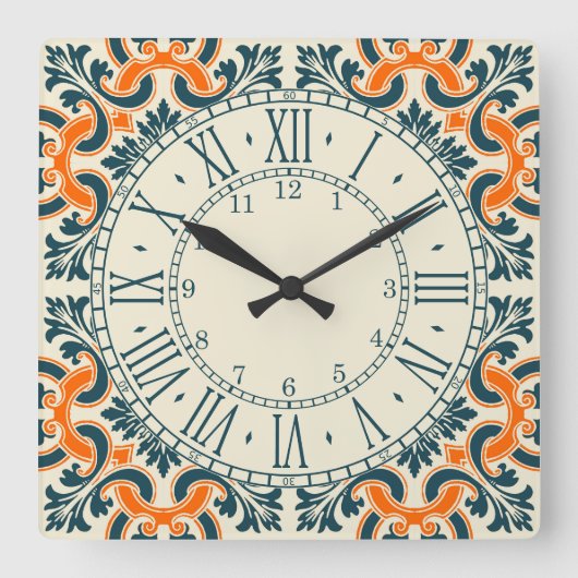 Horloge Carrée Portuguese blue tile square wall clock (Recto)