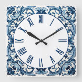Horloge Carrée Portuguese blue tile square wall clock (Recto)