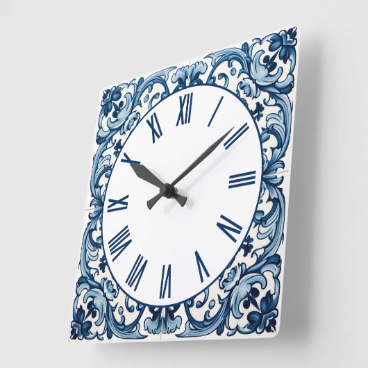 Horloge Carrée Portuguese blue tile square wall clock (Angle)