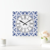 Horloge Carrée Portuguese blue tile square wall clock (Maison)