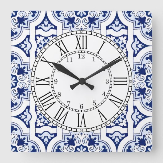 Horloge Carrée Portuguese blue tile square wall clock (Recto)