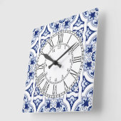 Horloge Carrée Portuguese blue tile square wall clock (Angle)