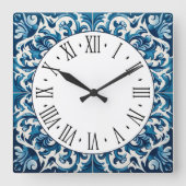 Horloge Carrée Portuguese blue tile square wall clock (Recto)