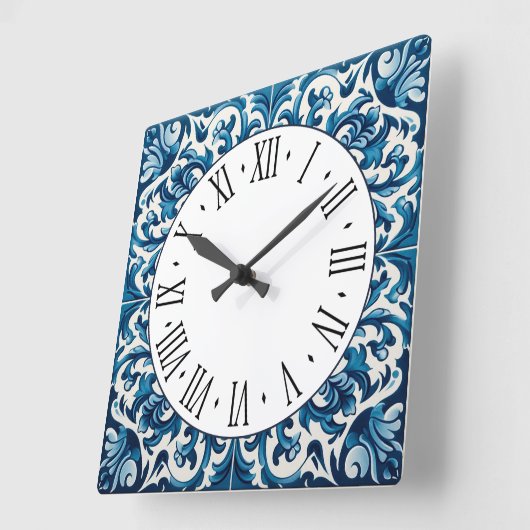 Horloge Carrée Portuguese blue tile square wall clock (Angle)