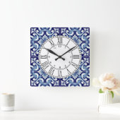 Horloge Carrée Portuguese blue tile square wall clock (Maison)