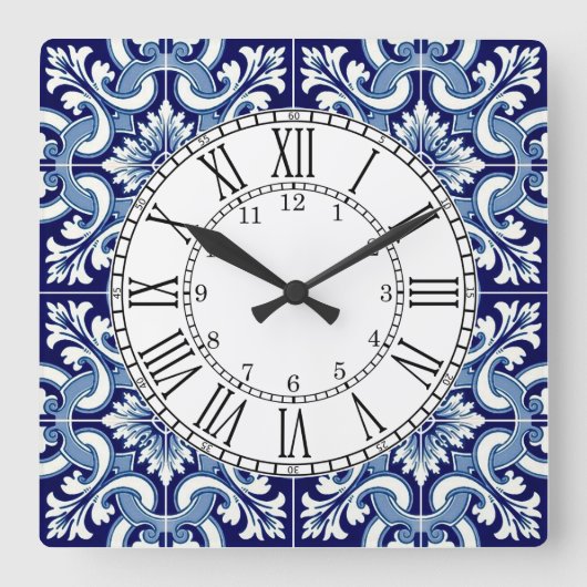 Horloge Carrée Portuguese blue tile square wall clock (Recto)