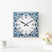 Horloge Carrée Portuguese blue tile square wall clock (Maison)