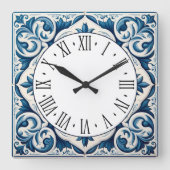 Horloge Carrée Portuguese blue tile square wall clock (Recto)