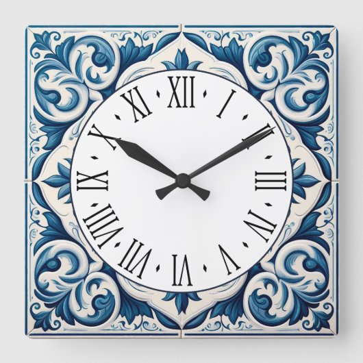 Horloge Carrée Portuguese blue tile square wall clock (Recto)