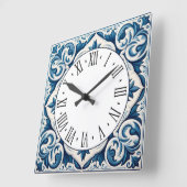 Horloge Carrée Portuguese blue tile square wall clock (Angle)