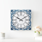 Horloge Carrée Portuguese blue tile square wall clock (Maison)