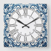 Horloge Carrée Portuguese blue tile square wall clock (Recto)