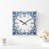 Horloge Carrée Portuguese blue tile square wall clock (Maison)