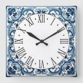 Horloge Carrée Portuguese blue tile square wall clock (Recto)