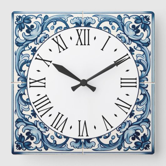 Horloge Carrée Portuguese blue tile square wall clock (Recto)