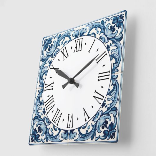 Horloge Carrée Portuguese blue tile square wall clock (Angle)