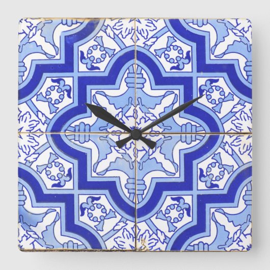 Horloge Carrée Portuguese Tile clock blue (Recto)