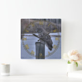 Horloge Carrée Pose de clôture assise de la grande chouette grise (Maison)