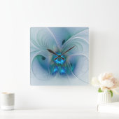 Horloge Carrée Position, Abstrait bleu turquoise fractal (Maison)