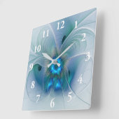 Horloge Carrée Position debout, Abstrait bleu turquoise fractal (Angle)