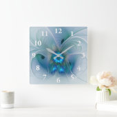 Horloge Carrée Position debout, Abstrait bleu turquoise fractal (Maison)
