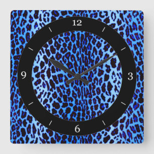 Horloge Carrée Poster de animal bleu de léopard